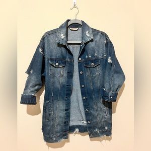 Highway Jeans Distressed Denim Jacket Oversized Fit SZ Small NWOT 3/4 Sleeves